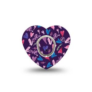 ExpressionMed Watercolor Love Heart Dexcom G7 Tape, Single Tape and Sticker, Blue And Violet Hearts Themed, Heart Shaped CGM Adhesive Patch Design, Dexcom Stelo Glucose Biosensor System