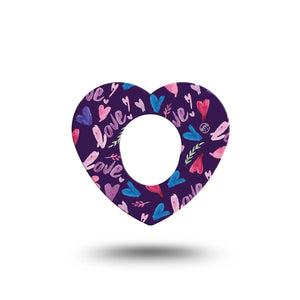 ExpressionMed Watercolor Love Heart Dexcom G7 Tape, Single, Blue And Violet Hearts Themed, Heart Shaped CGM Adhesive Patch Design