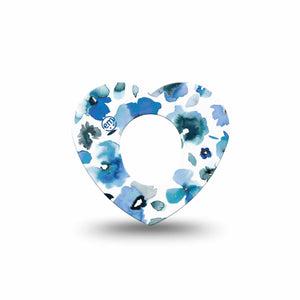 ExpressionMed Sapphire Petals Dexcom G7 Heart Shape Tape, Dexcom Stelo Glucose Biosensor System, Single Blue Flowers Inspired Overlay Patch CGM Design