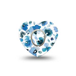 ExpressionMed Sapphire Petals Dexcom G7 Heart Shape Tape, Dexcom Stelo Glucose Biosensor System, Single Tape and Single Sticker Sky-colored blossoms Overlay Patch CGM Design