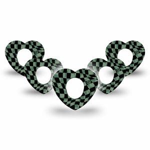 ExpressionMed Green & Black Checkerboard Dexcom G7 Heart Shape Tape, Dexcom Stelo Glucose Biosensor System, 5-Pack Green & Black Overlay Patch CGM Design
