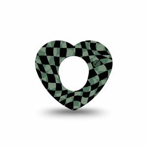 ExpressionMed Green & Black Checkerboard Dexcom G7 Heart Shape Tape, Dexcom Stelo Glucose Biosensor System,  Single Tape Checkered Style Overlay Patch CGM Design