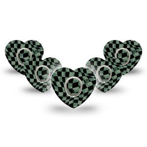 ExpressionMed Green & Black Checkerboard Dexcom G7 Heart Shape Tape, Dexcom Stelo Glucose Biosensor System, 5-Pack Tape and 5-Pack Sticker Green & Black Overlay Patch CGM Design