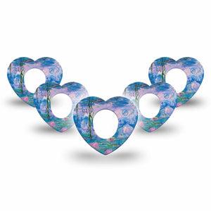 ExpressionMed Monet Water Lilies Dexcom G7 Heart Shape Tape, Dexcom Stelo Glucose Biosensor System, 5-Pack Tape Serene Water, Adhesive Tape CGM Design