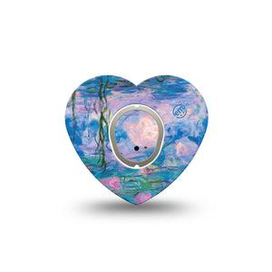 ExpressionMed Monet Water Lilies Dexcom G7 Heart Shape Tape, Dexcom Stelo Glucose Biosensor System, Single Tape and Single Sticker Water Lilies, Adhesive Tape CGM Design