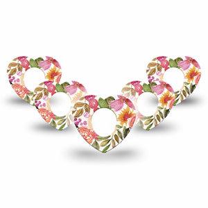 ExpressionMed Spring Bouquet Dexcom G7 Heart Shape Tape, Dexcom Stelo Glucose Biosensor System, 5-Pack Spring Floral Overlay Patch CGM Design