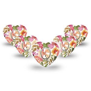 ExpressionMed Spring Bouquet Dexcom G7 Heart Shape Tape, Dexcom Stelo Glucose Biosensor System, 5-Pack Spring Floral Overlay Patch CGM Design with Center Stickers