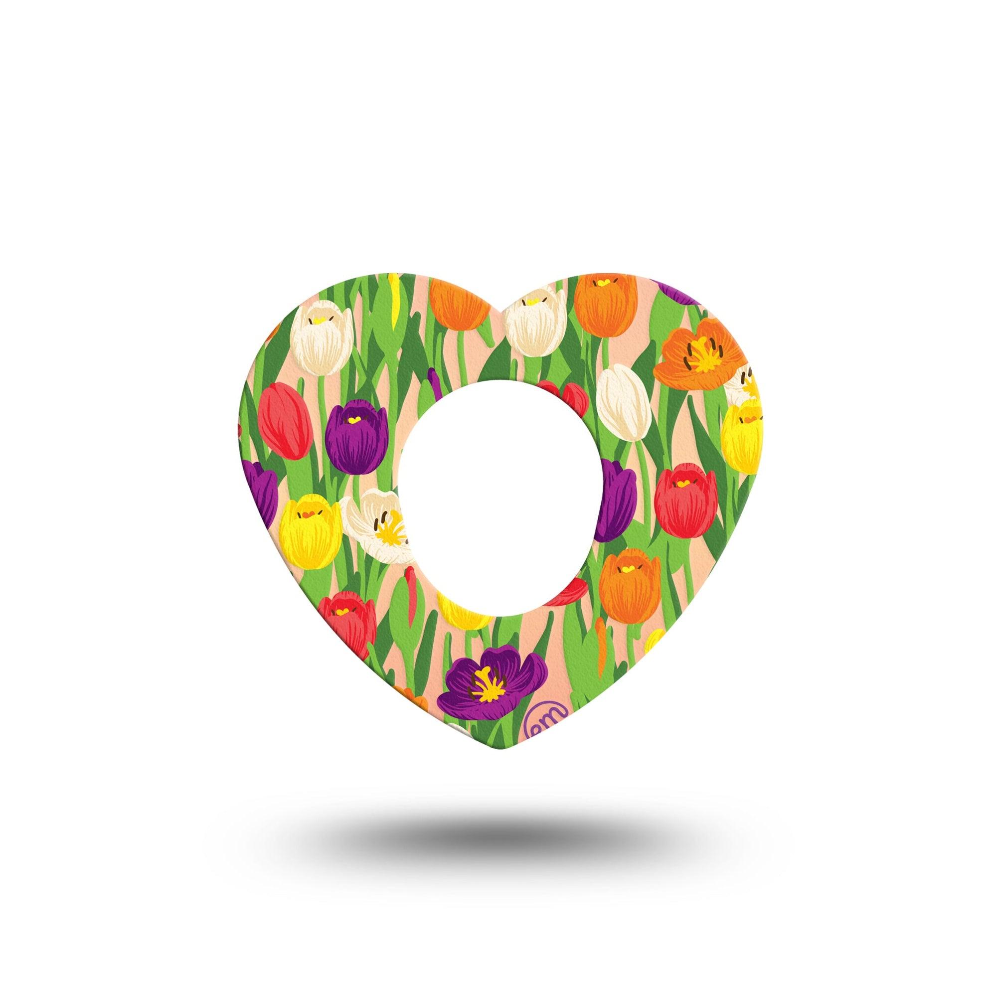 ExpressionMed Tulips Heart Dexcom G7 Tape, Single, Spring Blooms Themed, CGM Heart Shaped Plaster Patch Design
