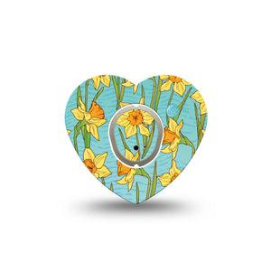 ExpressionMed Daffodils Dexcom G7 Heart Shape Single Spring Daffodils Fixing Ring Tape CGM Design, Dexcom Stelo Glucose Biosensor System with Center Sticker