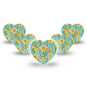 ExpressionMed Daffodils Dexcom G7 Heart Shape 5-Pack Spring Daffodils Fixing Ring Tape CGM Design, Dexcom Stelo Glucose Biosensor System with Center Stickers