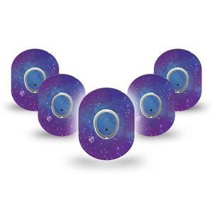 ExpressionMed Galaxy Dexcom G7 Mini Tape, Dexcom Stelo Glucose Biosensor System, 5-Pack Tape and 5-Pack Sticker Purple star outterspace, Patch Continuous Glucose Monitor Design