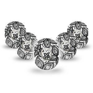 ExpressionMed Black Tie Floral Dexcom G7 Mini Tape, Dexcom Stelo Glucose Biosensor System, 5-Pack Tape and 5-Pack Sticker Flower Craft Inspired, Patch Continuous Glucose Monitor Design