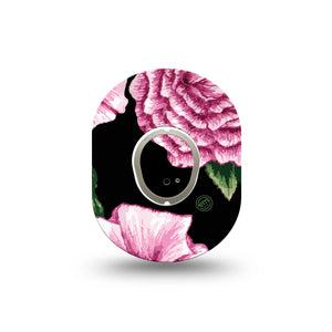 ExpressionMed Intricate Flower Dexcom G7 Mini Tape, Dexcom Stelo Glucose Biosensor System, Single Tape and Single Sticker Pink and Black Flower, Patch Continuous Glucose Monitor Design