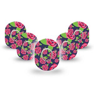 ExpressionMed Pretty Pink Roses Dexcom G7 Mini Tape, Dexcom Stelo Glucose Biosensor System, 5-Pack Tape and 5-Pack Sticker Rosy Petal, Patch Continuous Glucose Monitor Design