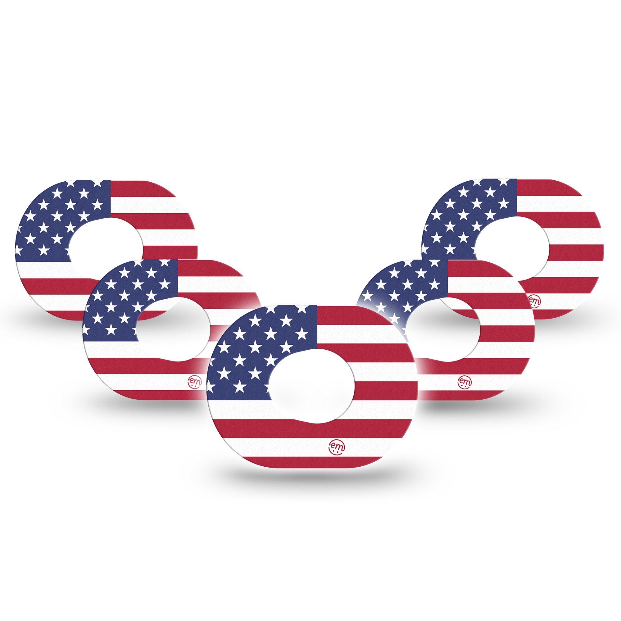 ExpressionMed U.S. Flag Dexcom G7 Mini Tape, Dexcom Stelo Glucose Biosensor System, 5-Pack Tape, Nationalistic Artwork, CGM Fixing Ring Patch Design, Dexcom Stelo Glucose Biosensor System