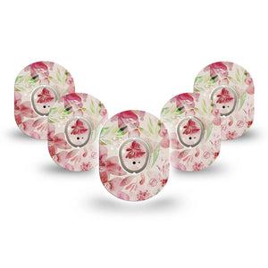 ExpressionMed Ethereal Spring Dexcom G7 Mini Tape, Dexcom Stelo Glucose Biosensor System, 5-Pack Tape and 5-Pack Sticker, Pink Floral Plaster Design, Patch Continuous Glucose Monitor Design