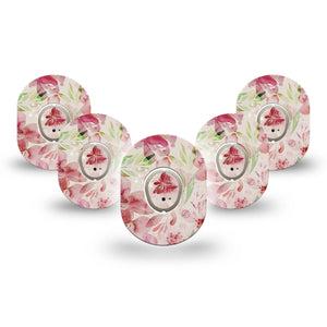 ExpressionMed Ethereal Spring Dexcom G7 Mini Tape, Dexcom Stelo Glucose Biosensor System, 5-Pack Tape and 5-Pack Sticker, Pink Floral Plaster Design, Patch Continuous Glucose Monitor Design