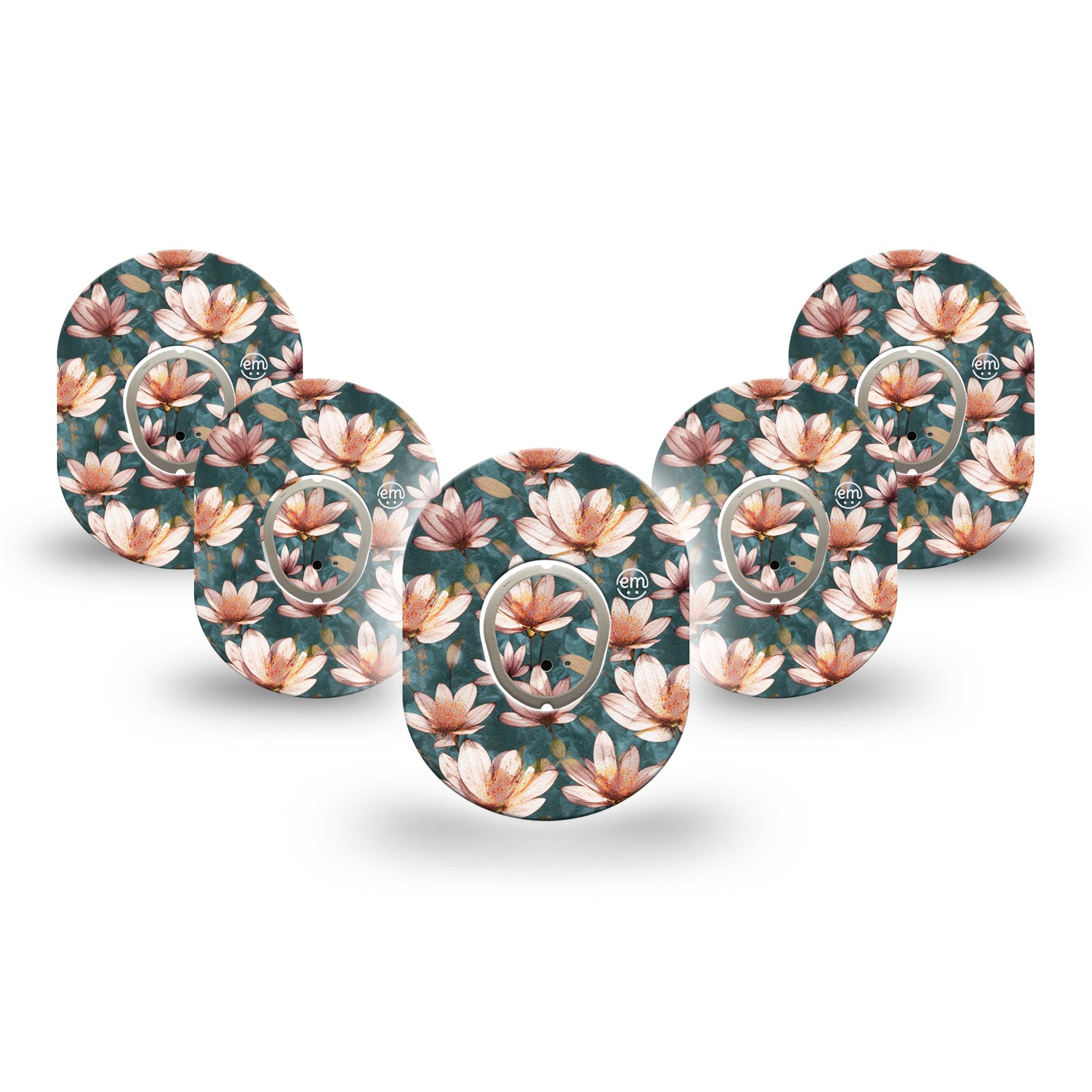 ExpressionMed Magnolia Dexcom G7 Mini Tape, Dexcom Stelo Glucose Biosensor System, 5-Pack Tape and 5-Pack Sticker, Pink Floral Floral Patch Design, Patch Continuous Glucose Monitor Design