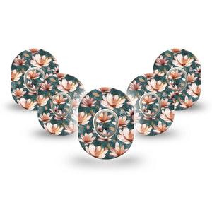 ExpressionMed Magnolia Dexcom G7 Mini Tape, Dexcom Stelo Glucose Biosensor System, 5-Pack Tape and 5-Pack Sticker, Pink Floral Floral Patch Design, Patch Continuous Glucose Monitor Design