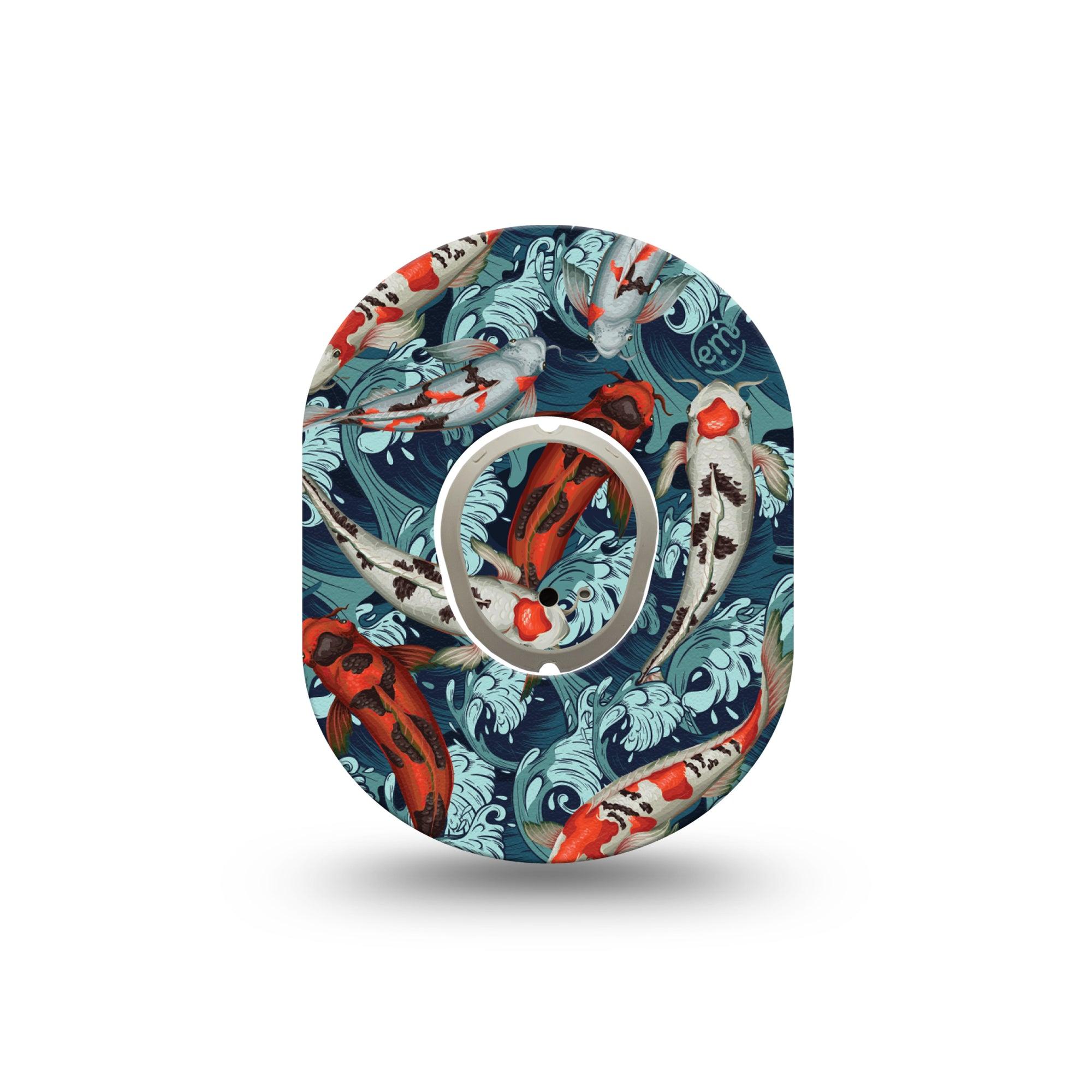 ExpressionMed Koi Dexcom G7 Mini Tape, Dexcom Stelo Glucose Biosensor System, Single Tape and Single Sticker, Fish Artwork Themed, Patch Continuous Glucose Monitor Design