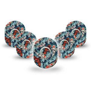 ExpressionMed Koi Dexcom G7 Mini Tape, Dexcom Stelo Glucose Biosensor System, 5-Pack Tape and 5-Pack Sticker, Big Fishes Themed, Patch Continuous Glucose Monitor Design