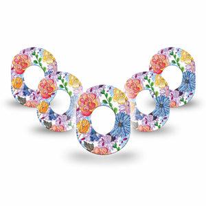 ExpressionMed Stylised Floral Dexcom G7 Mini Tape, Dexcom Stelo Glucose Biosensor System, 5-Pack Tape, Colorful Flowers Patch Design, Dexcom Stelo Glucose Biosensor System