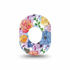 ExpressionMed Stylised Floral Dexcom G7 Mini Tape, Dexcom Stelo Glucose Biosensor System, Single Tape, Drawn Floral Plaster Design, Dexcom Stelo Glucose Biosensor System
