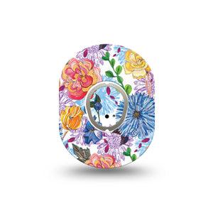 ExpressionMed Stylised Dexcom G7 Mini Tape, Dexcom Stelo Glucose Biosensor System, Single Tape and Single Sticker, Drawn Floral Plaster Design, Patch Continuous Glucose Monitor Design