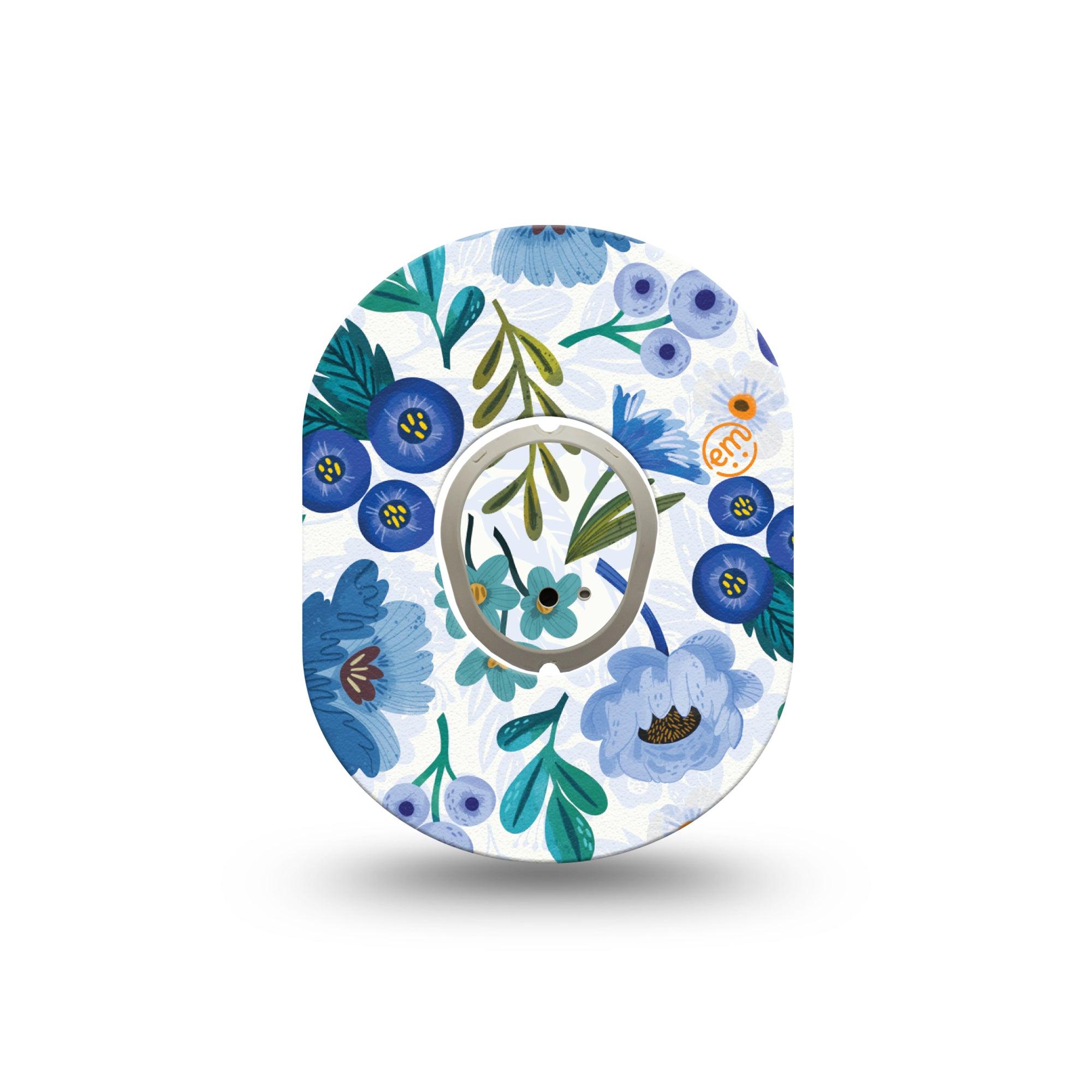 ExpressionMed Blue Anemone Dexcom G7 Mini Tape, Dexcom Stelo Glucose Biosensor System, Single Tape and Single Sticker, Blueberry Flowers Overlay Design, Patch Continuous Glucose Monitor Design