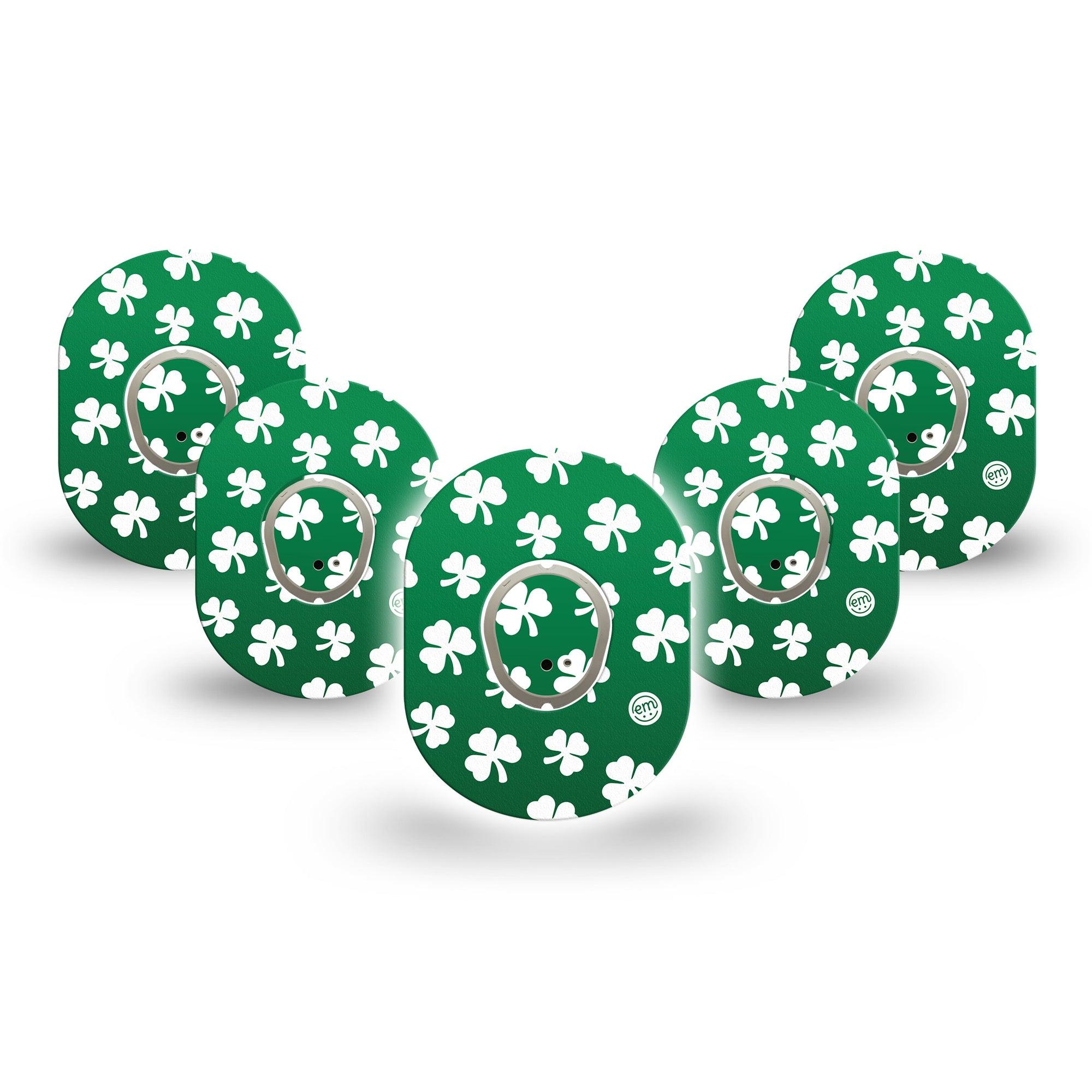 ExpressionMed Shamrock Dexcom G7 Mini Tape, Dexcom Stelo Glucose Biosensor System, 5-Pack Tape and 5-Pack Sticker, St Patricks Day Plaster Design, Patch Continuous Glucose Monitor Design