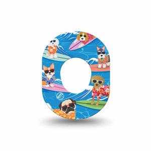 ExpressionMed, Surfing Dogs Dexcom G7 Mini Tape, Single, ocean dogs adhesive tape design CGM, Dexcom Stelo Glucose Biosensor System