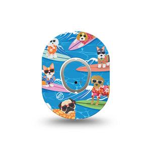 ExpressionMed, Surfing Dogs Dexcom G7 Mini Tape, Single Tape and Single Sticker, ocean dogs adhesive tape design CGM, Dexcom Stelo Glucose Biosensor System