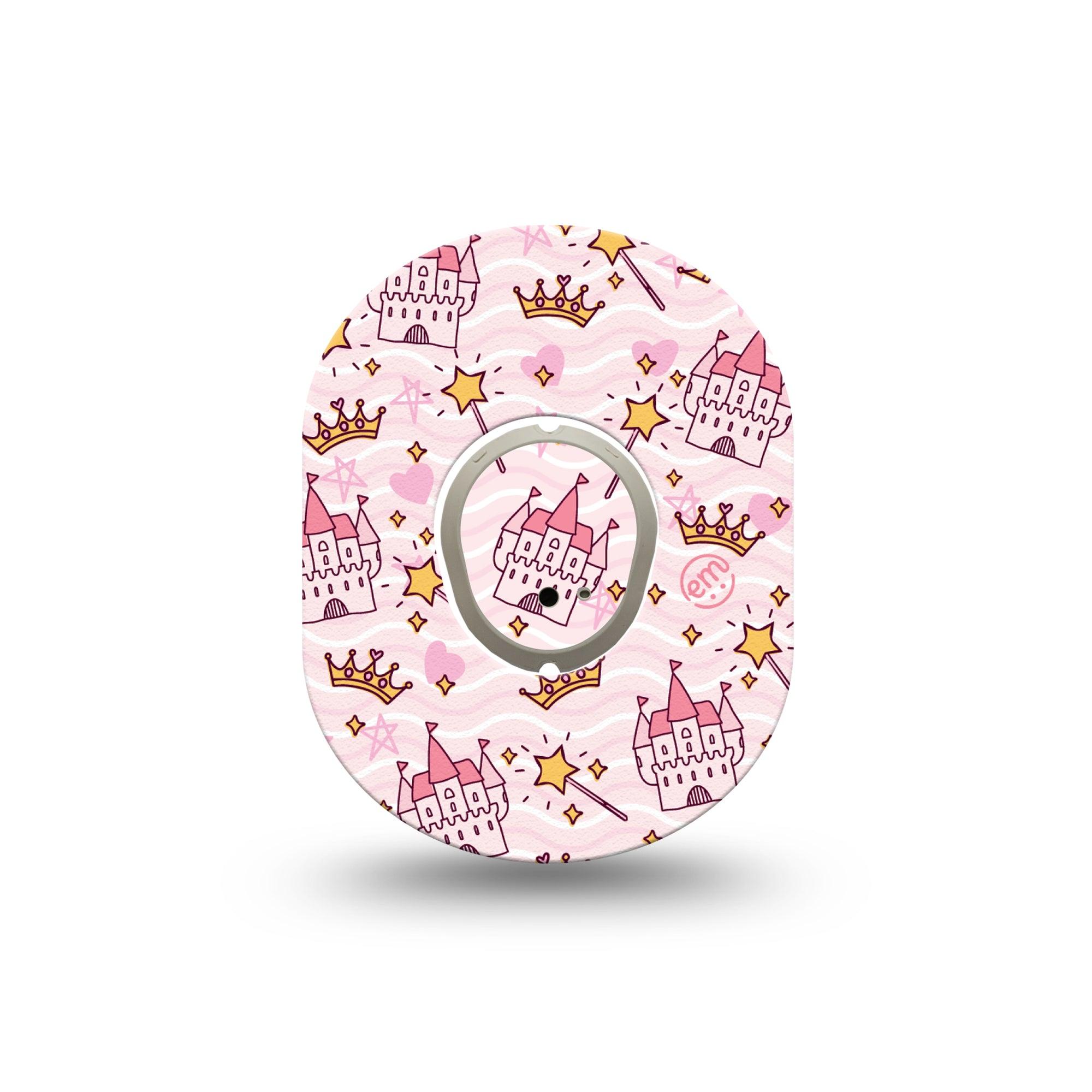 ExpressionMed Castles Dexcom G7 Mini Tape, Dexcom Stelo Glucose Biosensor System, Single Tape and Single Sticker, Princess Castle Themed Overlay Design, Patch Continuous Glucose Monitor Design
