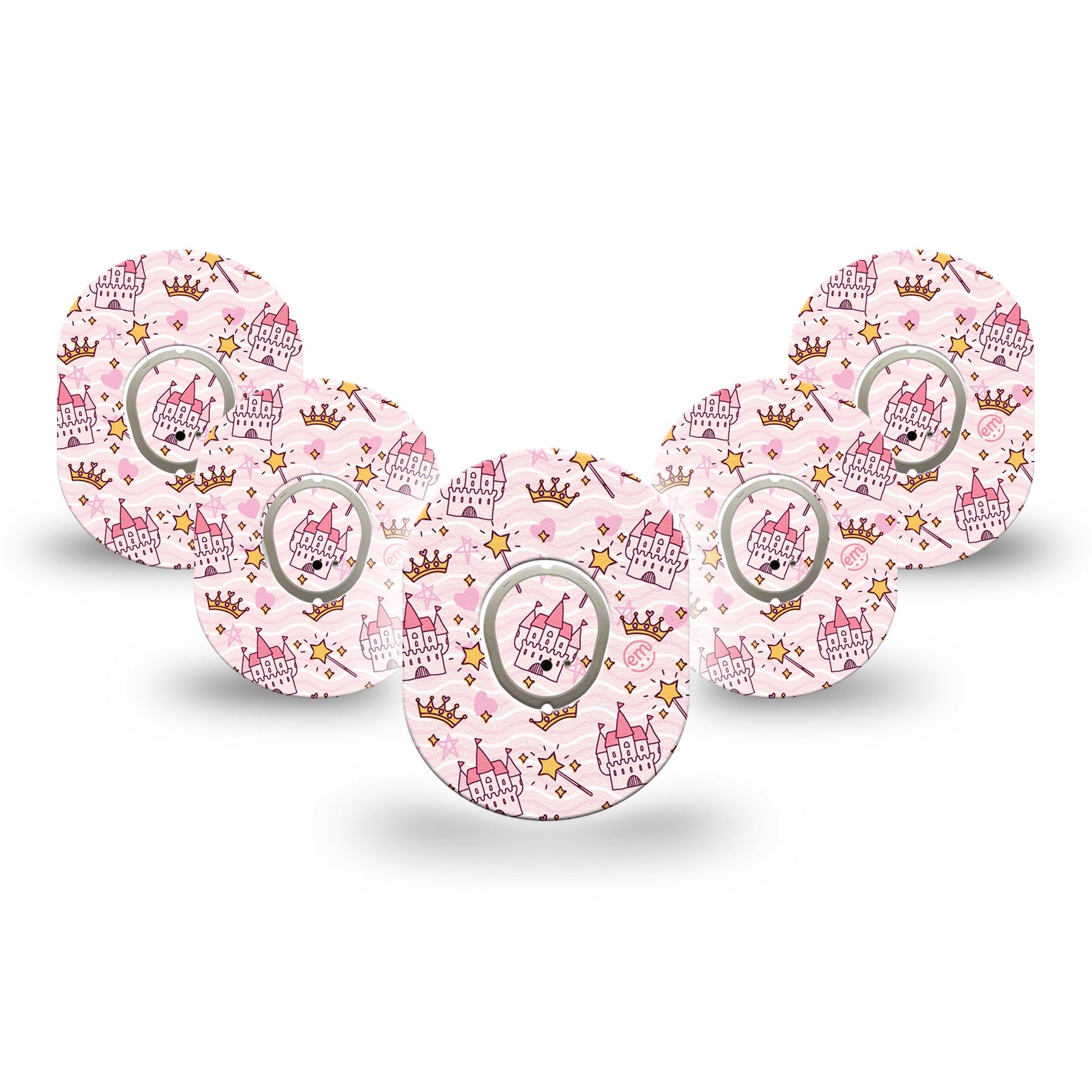 ExpressionMed Castles Dexcom G7 Mini Tape, Dexcom Stelo Glucose Biosensor System, 5-Pack Tape and 5-Pack Sticker, Disneyworld Themed Fixing Ring Design, Patch Continuous Glucose Monitor Design