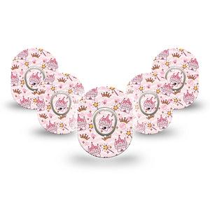 ExpressionMed Castles Dexcom G7 Mini Tape, Dexcom Stelo Glucose Biosensor System, 5-Pack Tape and 5-Pack Sticker, Disneyworld Themed Fixing Ring Design, Patch Continuous Glucose Monitor Design