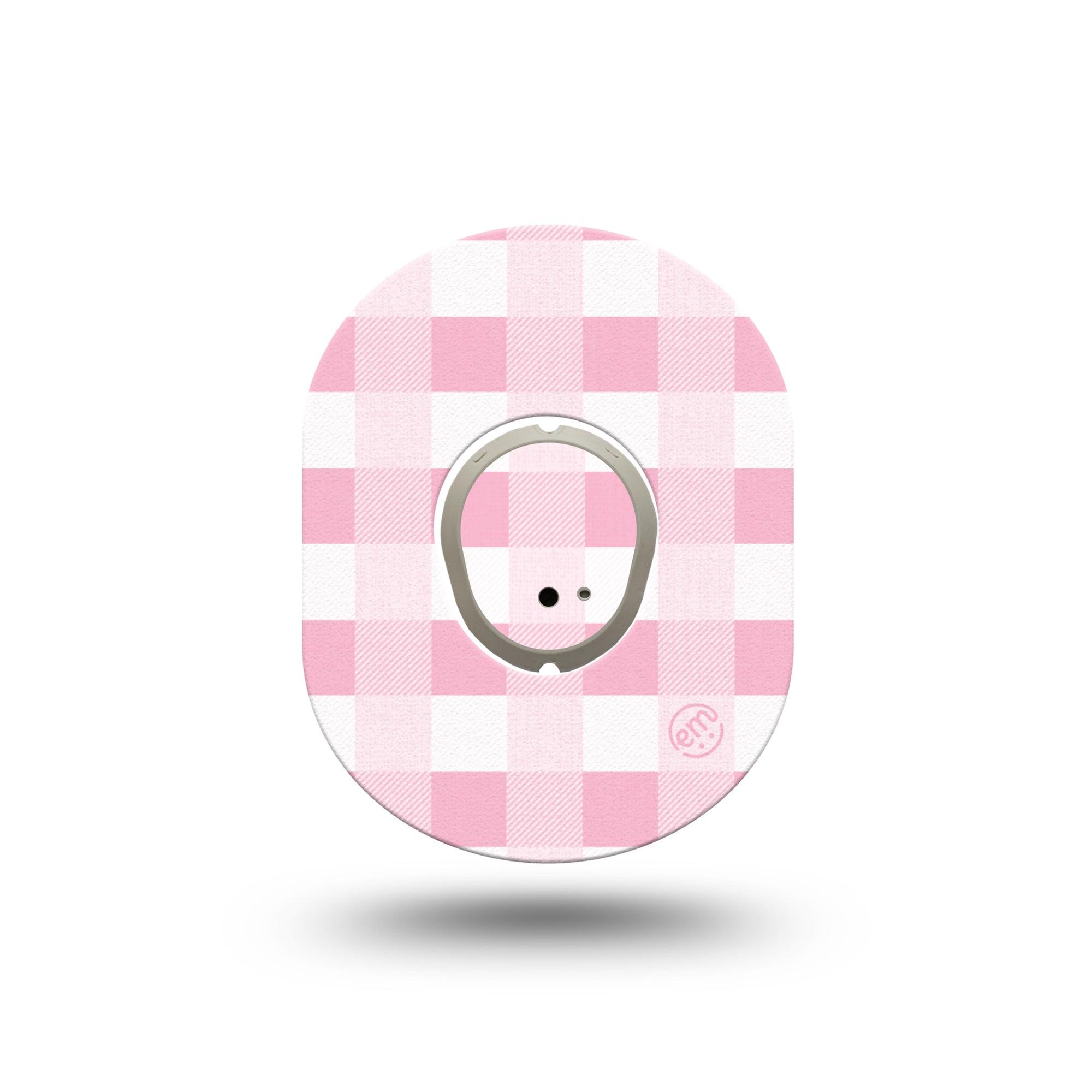 ExpressionMed Pink Gingham Dexcom G7 Mini Tape, Dexcom Stelo Glucose Biosensor System, Single Tape and Single Sticker, Pink Checkerboard Adhesive Tape Design, Patch Continuous Glucose Monitor Design