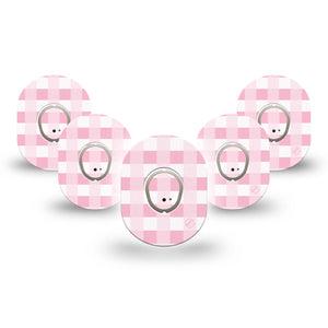 ExpressionMed Pink Gingham Dexcom G7 Mini Tape, Dexcom Stelo Glucose Biosensor System, 5-Pack Tape and 5-Pack Sticker, Pink Picnic Blanket Plaster Design, Patch Continuous Glucose Monitor Design