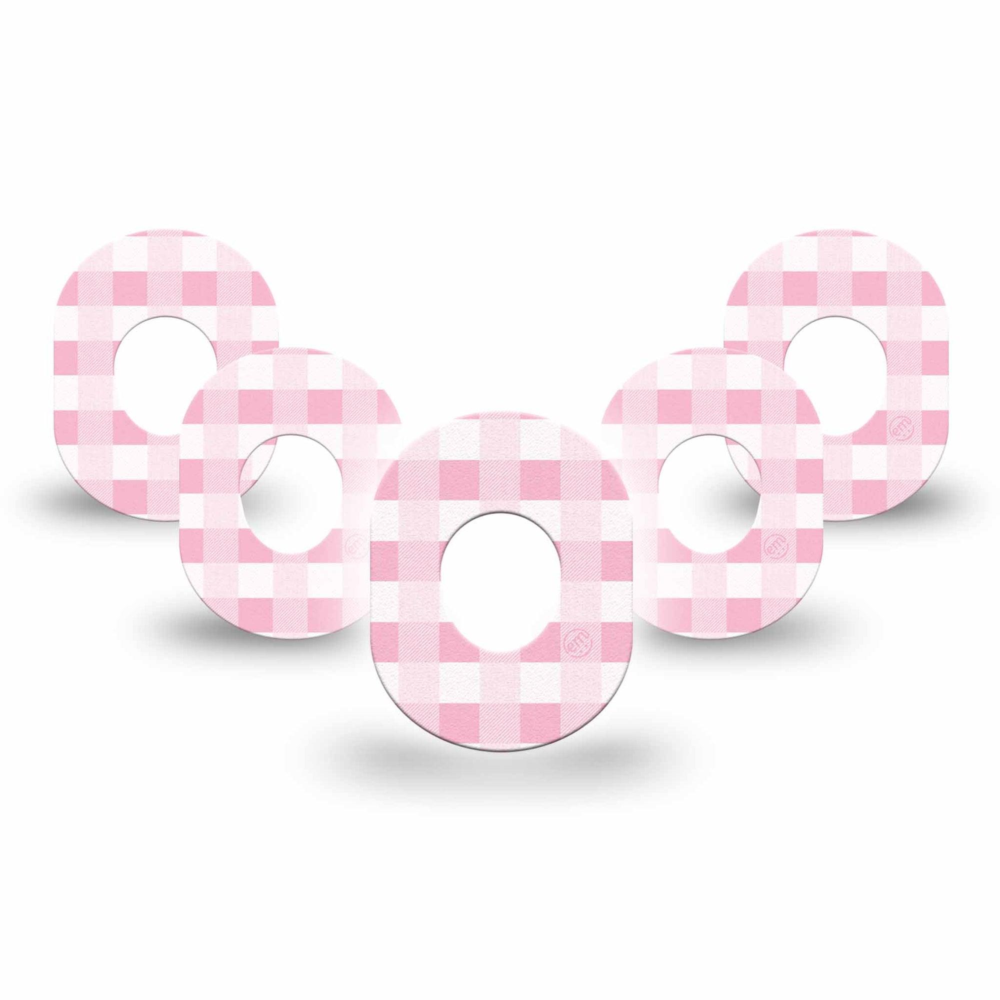 ExpressionMed Pink Gingham Dexcom G7 Mini Tape, Dexcom Stelo Glucose Biosensor System, 5-Pack Tape, Pink Picnic Blanket Plaster Design, Dexcom Stelo Glucose Biosensor System