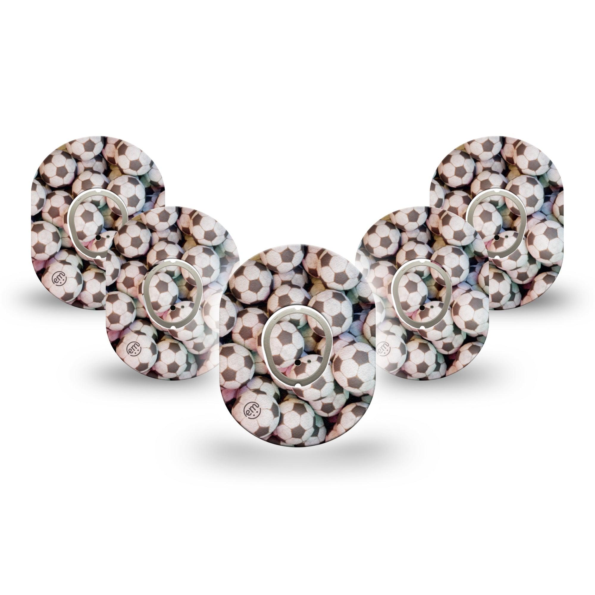 ExpressionMed, Soccer Dexcom G7 Mini Tape, 5-Pack, football overlay design, Dexcom Stelo Glucose Biosensor System with center stickers