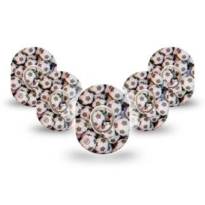 ExpressionMed, Soccer Dexcom G7 Mini Tape, 5-Pack, football overlay design, Dexcom Stelo Glucose Biosensor System with center stickers