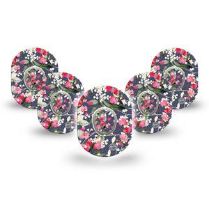 ExpressionMed Denim Flowers Dexcom G7 Mini Tape, Dexcom Stelo Glucose Biosensor System, 5-Pack Tape and 5-Pack Sticker, White Flowers Overlay Design, Patch Continuous Glucose Monitor Design