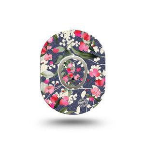 ExpressionMed Denim Flowers Dexcom G7 Mini Tape, Dexcom Stelo Glucose Biosensor System, Single Tape and Single Sticker, Pink Flowers Overlay Design, Patch Continuous Glucose Monitor Design