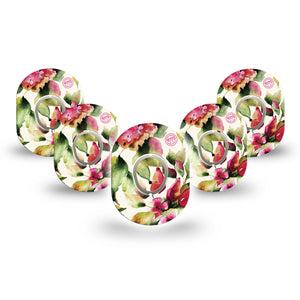 ExpressionMed Floral Romance Dexcom G7 Mini Tape, Dexcom Stelo Glucose Biosensor System, 5-Pack Tape and 5-Pack Sticker, Red Hydrangeas Plaster Design, Patch Continuous Glucose Monitor Design