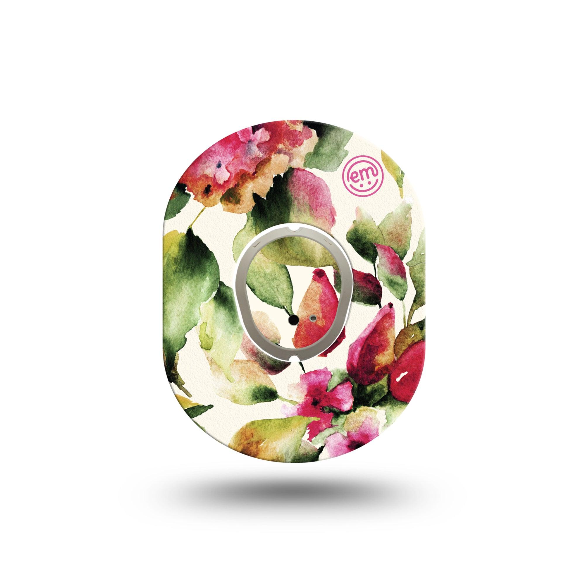 ExpressionMed Floral Romance Dexcom G7 Mini Tape, Dexcom Stelo Glucose Biosensor System, Single Tape and Single Sticker, Red Flowers Adhesive Tape Design, Patch Continuous Glucose Monitor Design