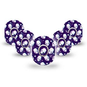 ExpressionMed Aliens Dexcom G7 Mini Tape, Dexcom Stelo Glucose Biosensor System, 5-Pack Tape and 5-Pack Sticker, Space Themed, Patch Continuous Glucose Monitor Design