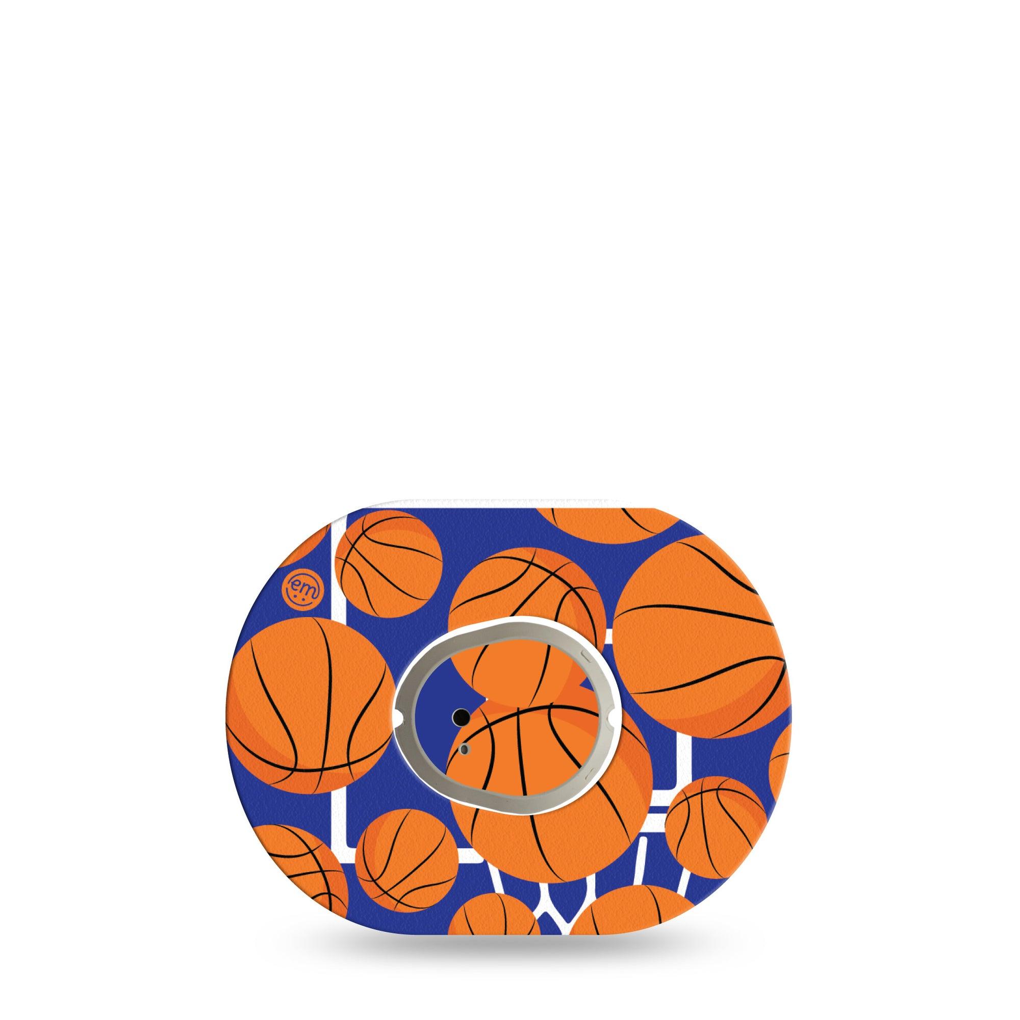 ExpressionMed Basketball Dexcom G7 Mini Tape, Single Tape and Sticker, Ball and Hoops, CGM Overlay Patch Design, Dexcom Stelo Glucose Biosensor System