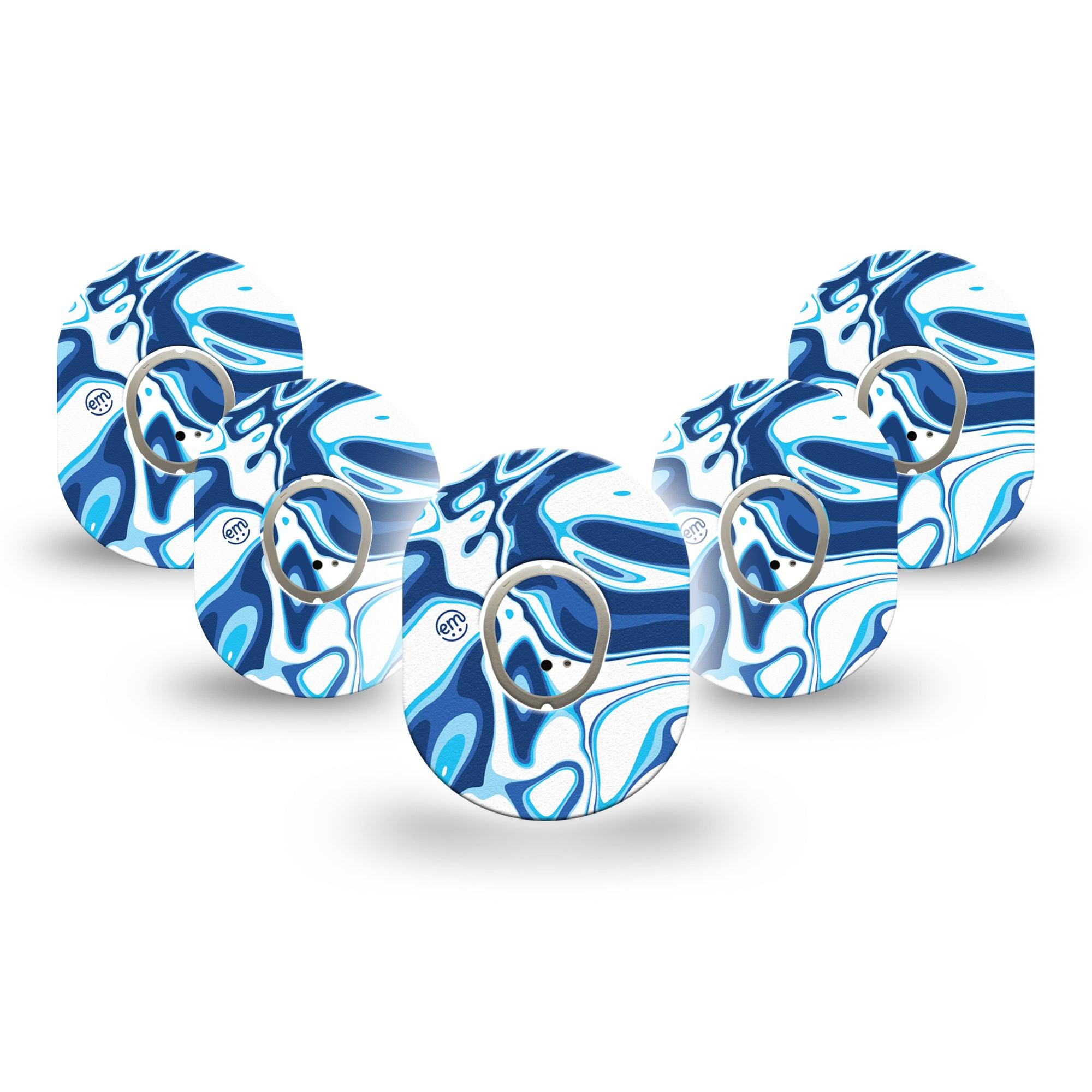 ExpressionMed Blue Marble Dexcom G7 Mini Tape 5-Pack Stickers and Tapes, Swirl Pattern, CGM Adhesive Patch Design, Dexcom Stelo Glucose Biosensor System