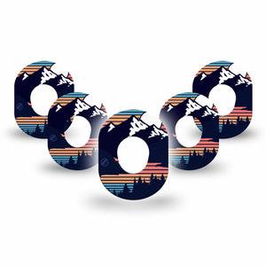 ExpressionMed Retro Mountain Dexcom G7 Mini Tape, Dexcom Stelo Glucose Biosensor System, 5-Pack Tape, Mountain Range, CGM Fixing Ring Patch Design, Dexcom Stelo Glucose Biosensor System