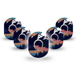 ExpressionMed Retro Mountain Dexcom G7 Mini Tape, Dexcom Stelo Glucose Biosensor System, 5-Pack Tape and 5-Pack Sticker, Mountain Range, Patch Continuous Glucose Monitor Design