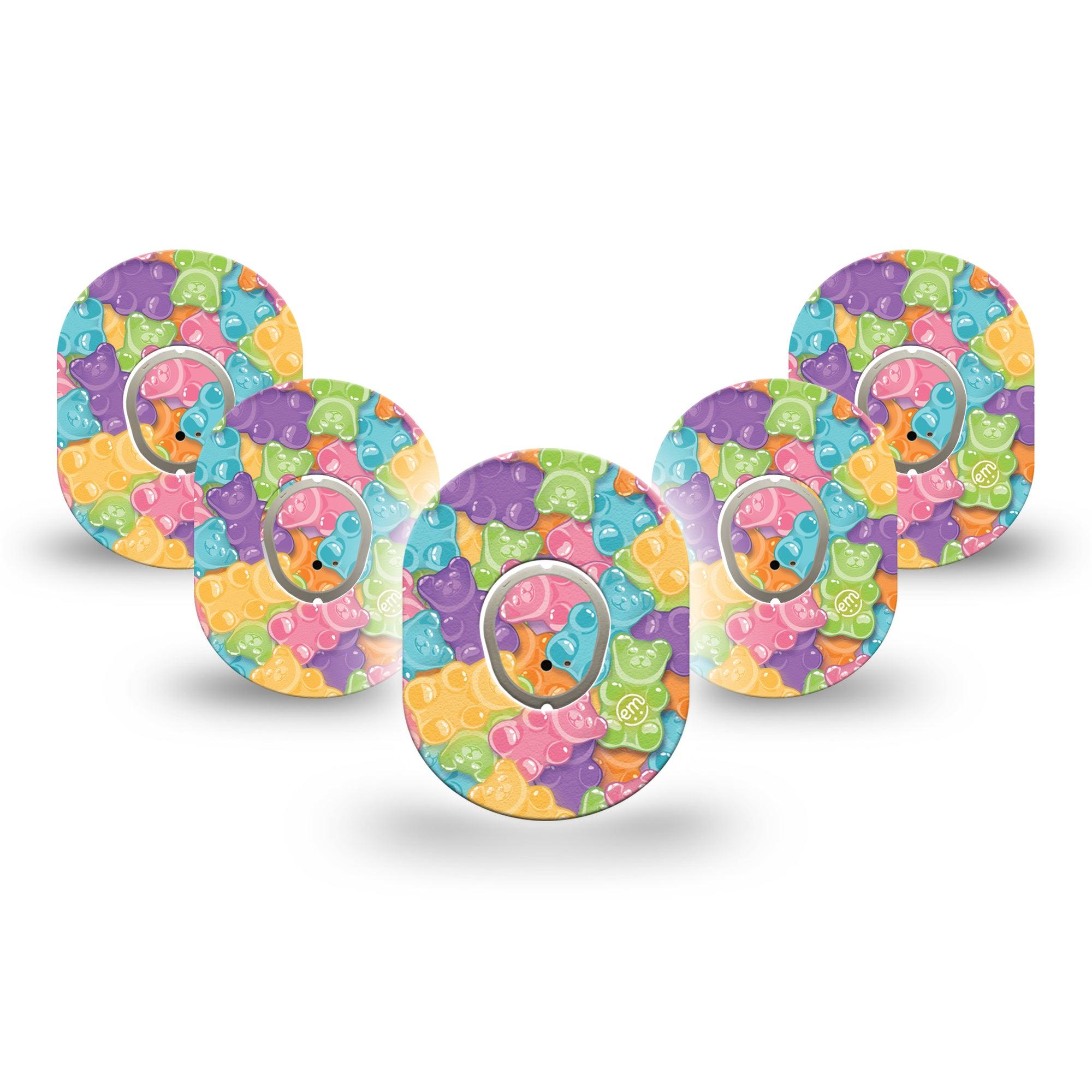 ExpressionMed Gummy Bears Dexcom G7 Mini Tape, Dexcom Stelo Glucose Biosensor System, 5-Pack Tape and 5-Pack Sticker, Gummy Candies, Patch Continuous Glucose Monitor Design